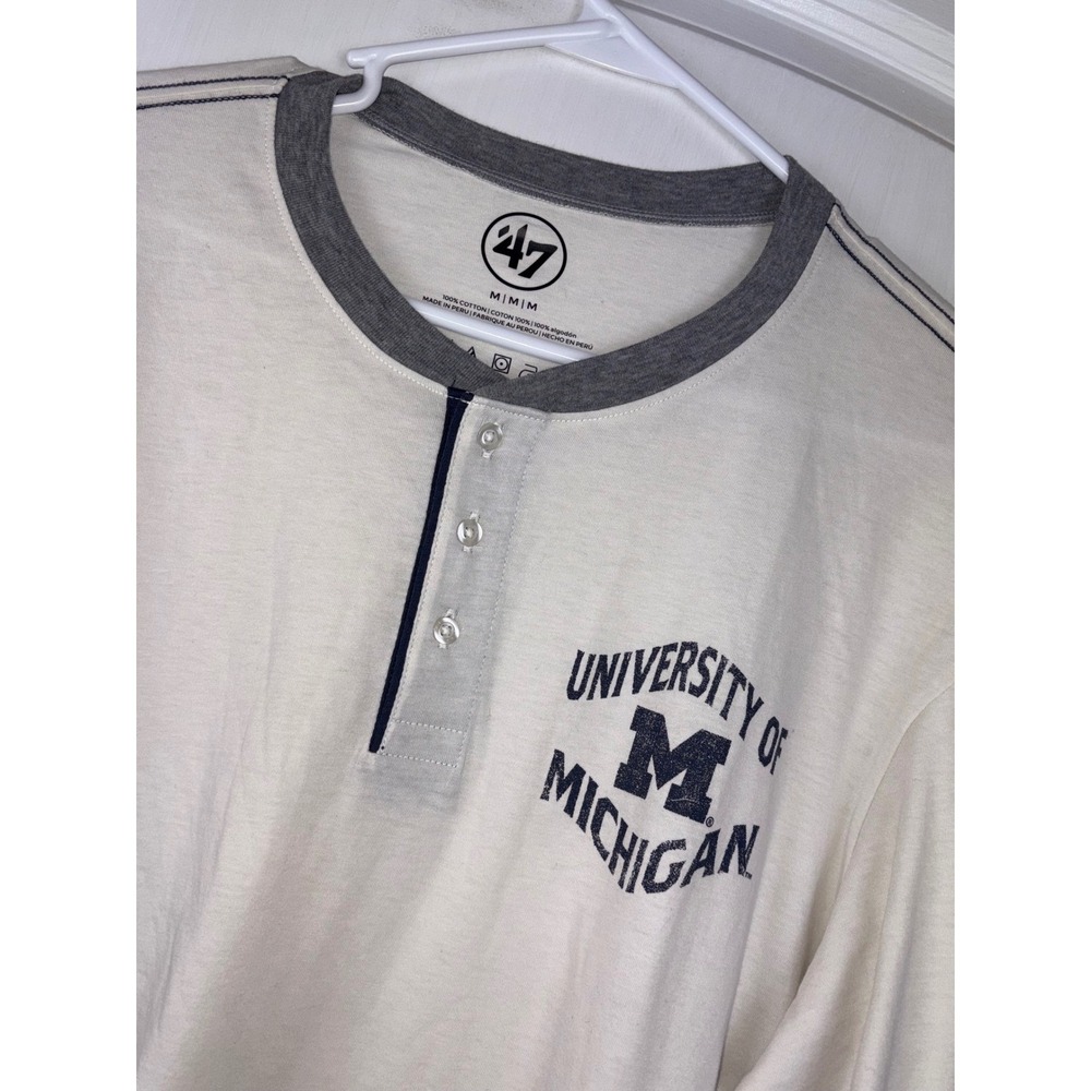 47 Brand University of Michigan Men's‎ Medium Henley Long Sleeve T-Shirt